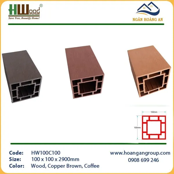 Lam Trụ Pergola Gỗ Nhựa Ngoài Trời Hwood HW100C100 