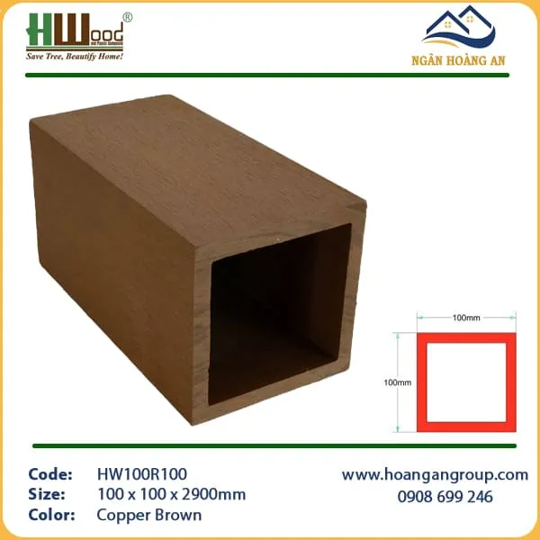 Lam Trụ Pergola Gỗ Nhựa Ngoài Trời Hwood HW100R100 Copper Brown