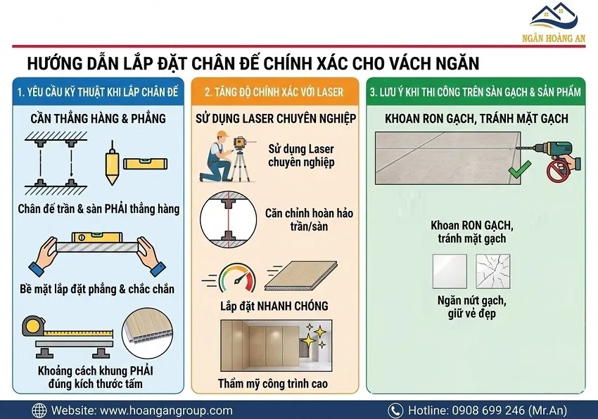 Lắp Đặt Chân Đế Chính Xác Cho Tấm Vách Ngăn Phòng Nhựa Giả Gỗ