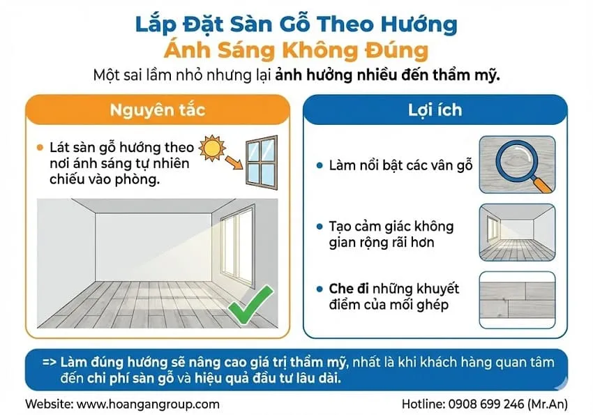 Lắp Đặt Sàn Gỗ Theo Hướng Ánh Sáng Không Đúng