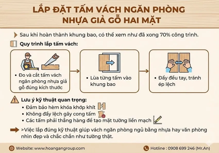 Lắp Đặt Tấm Vách Ngăn Phòng Nhựa Giả Gỗ Hai Mặt
