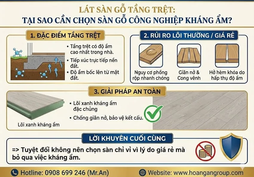 Lát Sàn Gỗ Tầng Trệt: Tại Sao Cần Chọn Sàn Gỗ Công Nghiệp Kháng Ẩm?