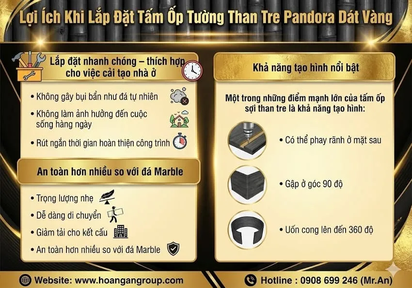 Lợi Ích Khi Lắp Đặt Tấm Ốp Tường Than Tre Pandora Dát Vàng
