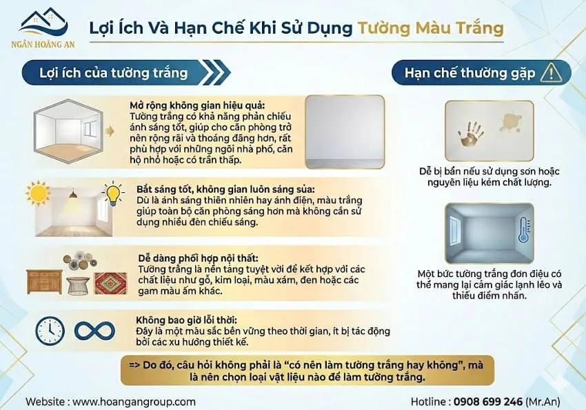 Lợi Ích Và Hạn Chế Khi Sử Dụng Tường Màu Trắng