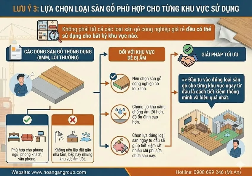 Lưu Ý 3: Lựa Chọn Loại Sàn Gỗ Phù Hợp Cho Từng Khu Vực Sử Dụng Lưu Ý 3: Lựa Chọn Loại Sàn Gỗ Phù Hợp Cho Từng Khu Vực Sử Dụng