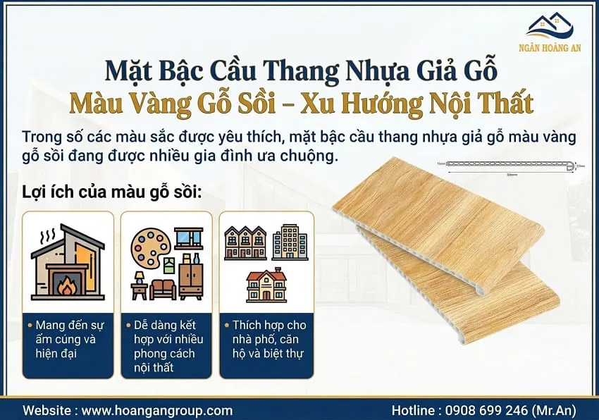 Mặt Bậc Cầu Thang Nhựa Giả Gỗ Màu Vàng Gỗ Sồi – Xu Hướng Nội Thất