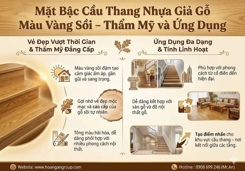 Mặt Bậc Cầu Thang Nhựa Giả Gỗ Màu Vàng Sồi – Thẩm Mỹ và Ứng Dụng