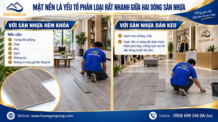 Mặt Nền Là Yếu Tố Phân Loại Rất Nhanh Giữa Hai Dòng Sàn Nhựa