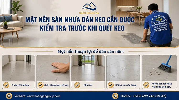 Mặt Nền Sàn Nhựa Dán Keo Cần Được Kiểm Tra Trước Khi Quét Keo Mặt Nền Sàn Nhựa Dán Keo Cần Được Kiểm Tra Trước Khi Quét Keo
