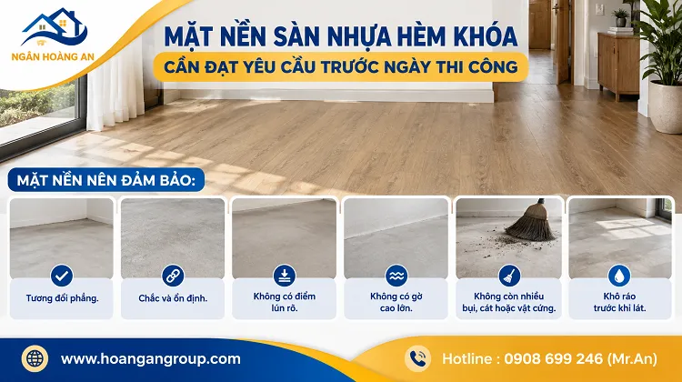Mặt Nền Sàn Nhựa Hèm Khóa Cần Đạt Yêu Cầu Trước Ngày Thi Công Mặt Nền Sàn Nhựa Hèm Khóa Cần Đạt Yêu Cầu Trước Ngày Thi Công