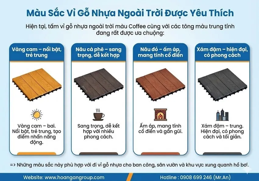 Màu Sắc Vỉ Gỗ Nhựa Ngoài Trời Được Yêu Thích