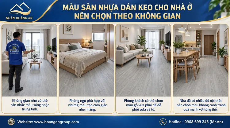 Màu Sàn Nhựa Dán Keo Cho Nhà Ở Nên Chọn Theo Không Gian