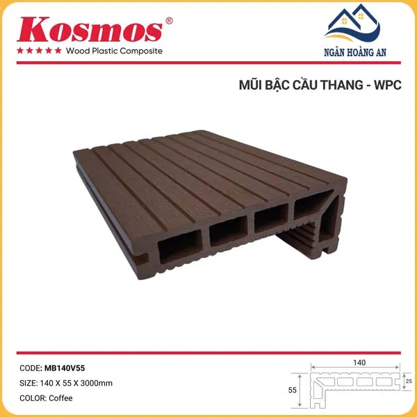 Mũi Bậc Cầu Thang Gỗ Nhựa Ngoài Trời Kosmos