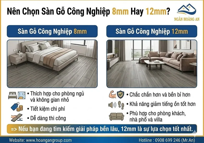 Nên Chọn Sàn Gỗ Công Nghiệp 8mm Hay 12mm?