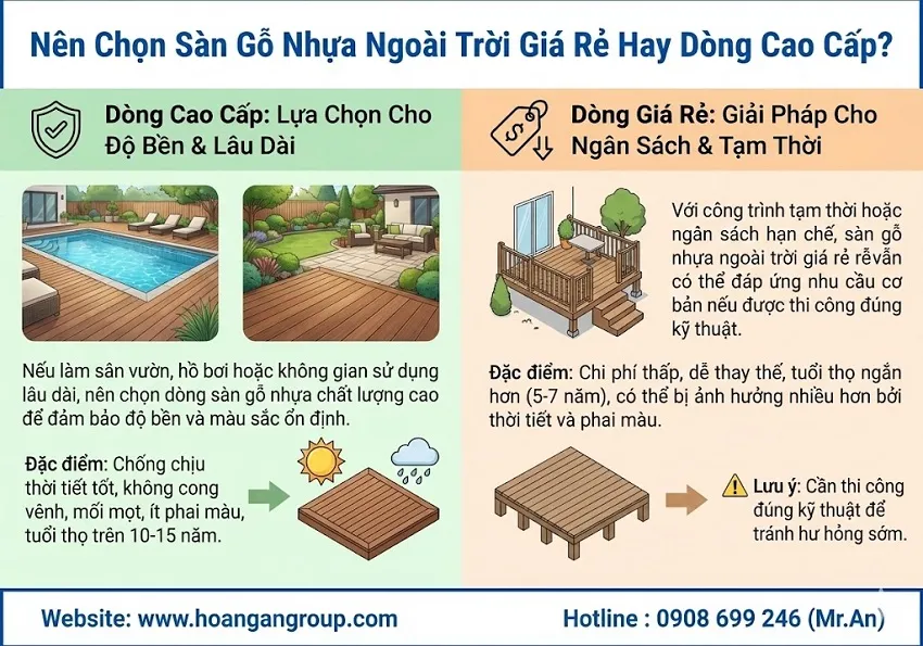 Nên Chọn Sàn Gỗ Nhựa Ngoài Trời Giá Rẻ Hay Dòng Cao Cấp? Nên Chọn Sàn Gỗ Nhựa Ngoài Trời Giá Rẻ Hay Dòng Cao Cấp?