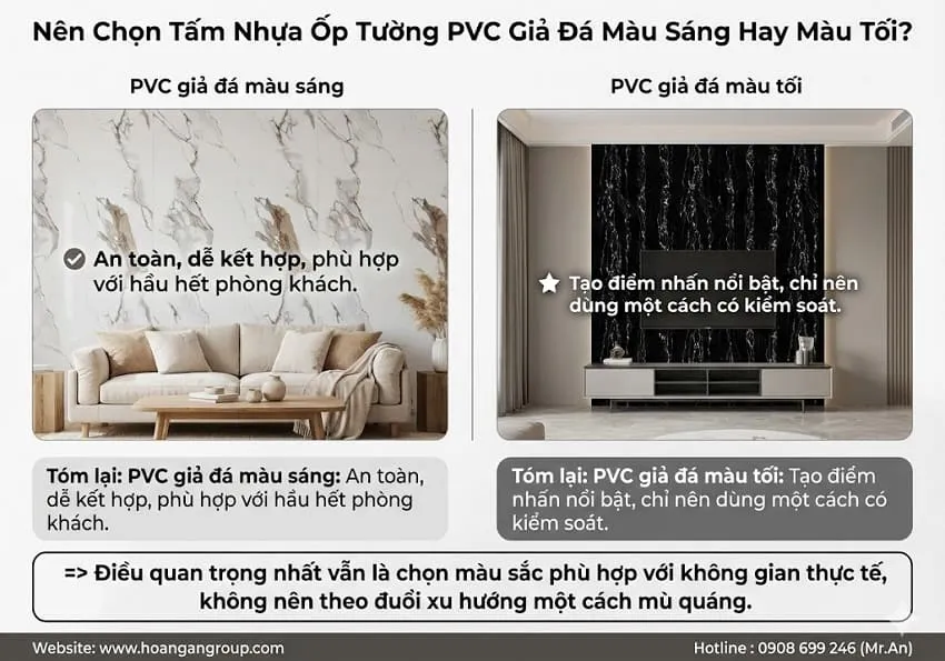 Nên Chọn Tấm Nhựa Ốp Tường PVC Giả Đá Màu Sáng Hay Màu Tối? Nên Chọn Tấm Nhựa Ốp Tường PVC Giả Đá Màu Sáng Hay Màu Tối?