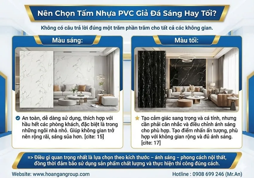 Nên Chọn Tấm Nhựa PVC Giả Đá Sáng Hay Tối? Nên Chọn Tấm Nhựa PVC Giả Đá Sáng Hay Tối?