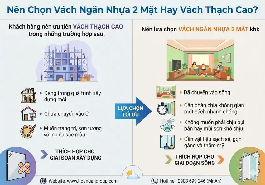 Nên Chọn Vách Ngăn Nhựa 2 Mặt Hay Vách Thạch Cao?