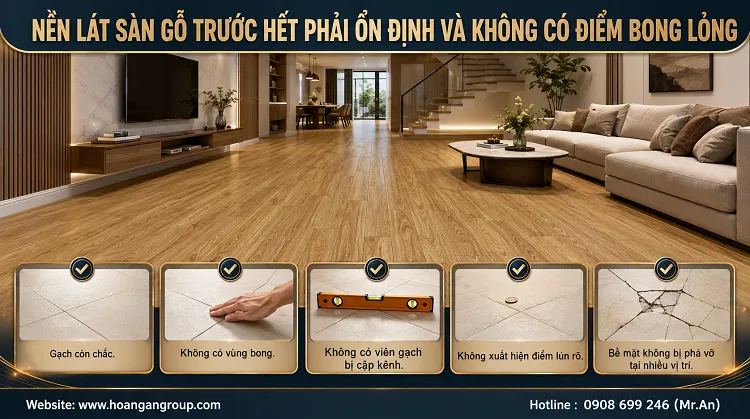 Nền Lát Sàn Gỗ Trước Hết Phải Ổn Định Và Không Có Điểm Bong Lỏng