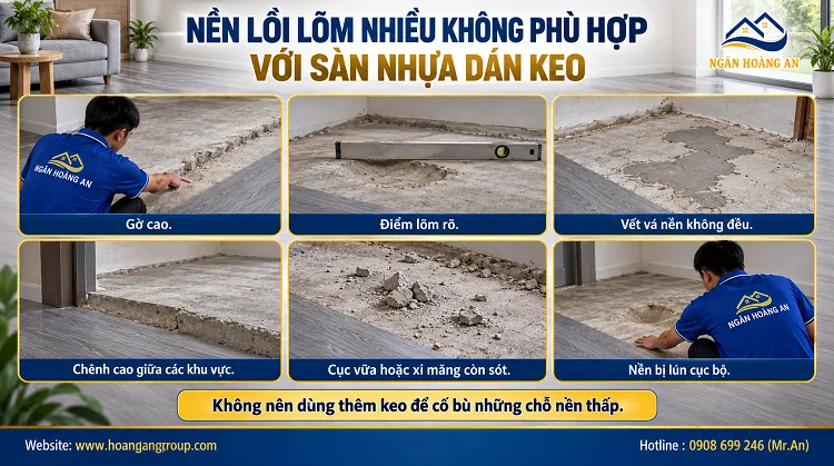 Nền Lồi Lõm Nhiều Không Phù Hợp Với Sàn Nhựa Dán Keo