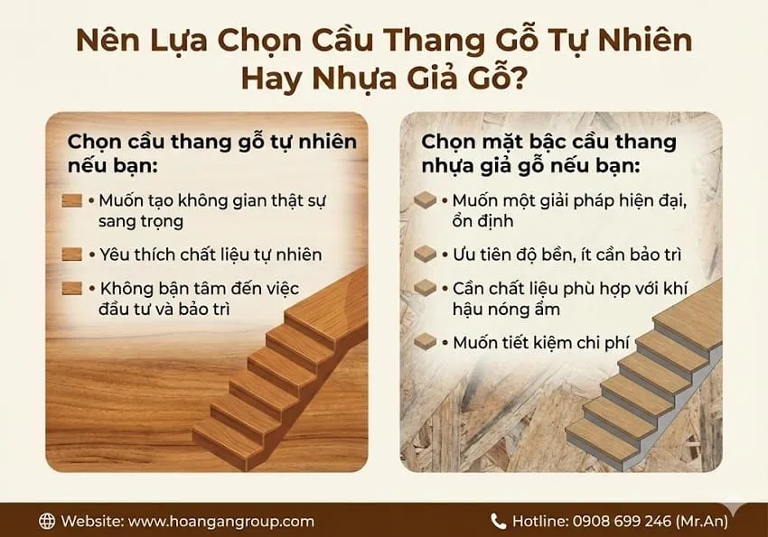 Nên Lựa Chọn Cầu Thang Gỗ Tự Nhiên Hay Nhựa Giả Gỗ?