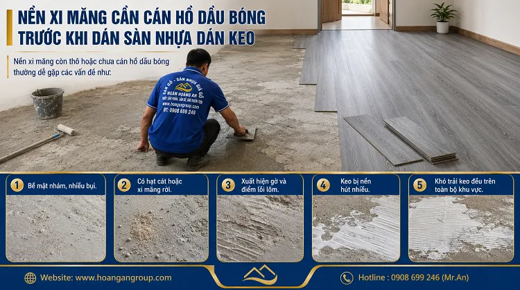 Nền Xi Măng Cần Cán Hồ Dầu Bóng Trước Khi Dán Sàn Nhựa Dán Keo