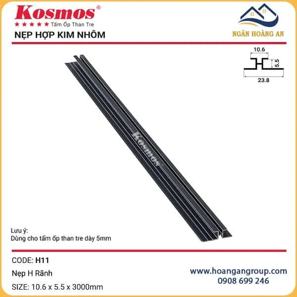 Nẹp H11 Rãnh Tấm Than Tre Kosmos 5mm Màu Đen Nẹp H11 Rãnh Tấm Than Tre Kosmos 5mm Màu Đen