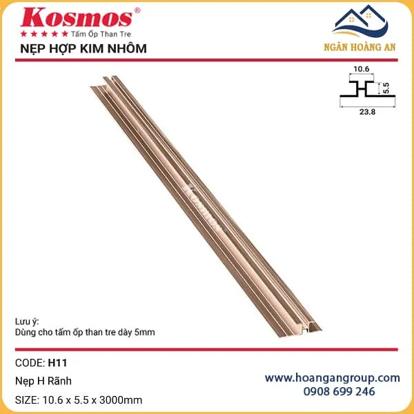Nẹp H11 Rãnh Tấm Than Tre Kosmos 5mm Sâm Panh Nẹp H11 Rãnh Tấm Than Tre Kosmos 5mm Sâm Panh