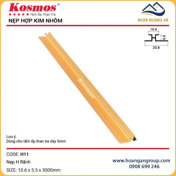 Nẹp H11 Rãnh Tấm Than Tre Kosmos 5mm Màu Vàng Nẹp H11 Rãnh Tấm Than Tre Kosmos 5mm Màu Vàng
