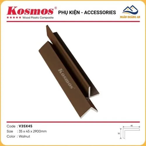 Nẹp Góc V Gỗ Nhựa Ngoài Trời Kosmos Phủ ASA V35X45 Walnut