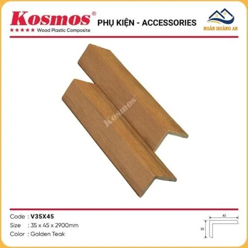 Nẹp Góc V Gỗ Nhựa Ngoài Trời Kosmos Phủ ASA V35X45 Golden Teak