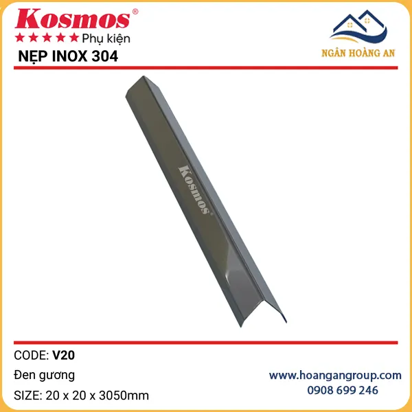 Nẹp V20 Inox 304 Ốp Tấm Than Tre Kosmos V20x20 Đen Gương