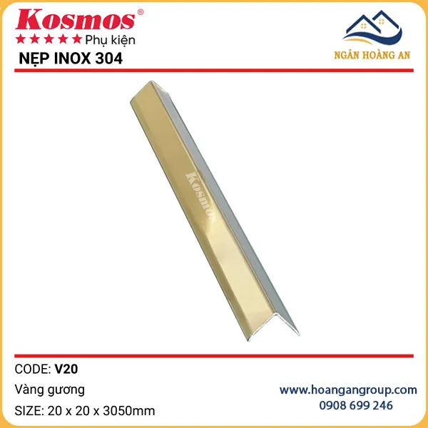Nẹp V20 Inox 304 Ốp Tấm Than Tre Kosmos V20x20 Vàng Gương Nẹp V20 Inox 304 Ốp Tấm Than Tre Kosmos V20x20 Vàng Gương