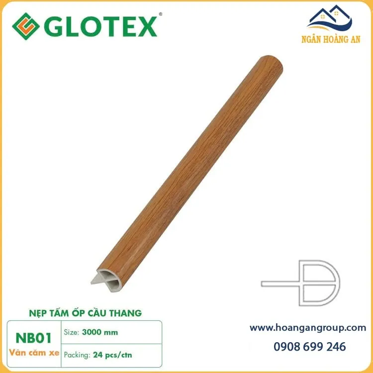 Nẹp Bậc Cầu Thang Nhựa Giả Vân Gỗ Glotex NB01