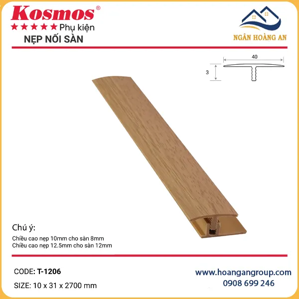 Nẹp Chữ T Nối Sàn Gỗ 8mm, 12mm Kosmos T-1206