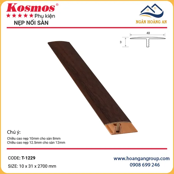 Nẹp Chữ T Nối Sàn Gỗ 8mm, 12mm Kosmos T-1229