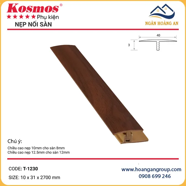 Nẹp Chữ T Nối Sàn Gỗ 8mm, 12mm Kosmos T-1230 Nẹp Chữ T Nối Sàn Gỗ 8mm, 12mm Kosmos T-1230