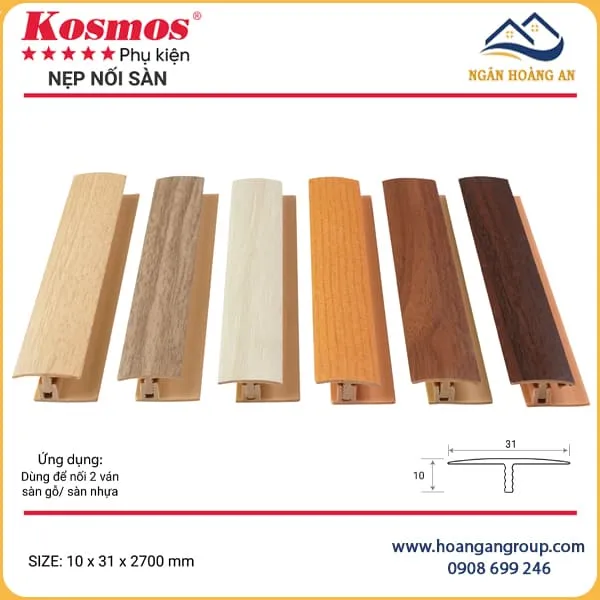 Nẹp Chữ T Nối Sàn Gỗ 8mm, 12mm Kosmos Nẹp Chữ T Nối Sàn Gỗ 8mm, 12mm Kosmos