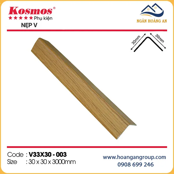 Nẹp Góc V Nhựa Giả Gỗ Tấm Ốp Tường Kosmos V33x30-003