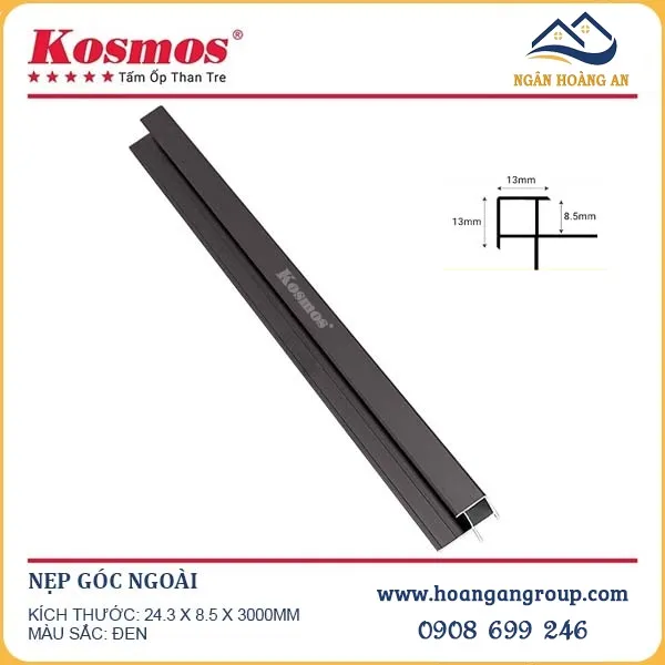 Nẹp Góc Ngoài Ốp Tấm Than Tre Kosmos Màu Đen
