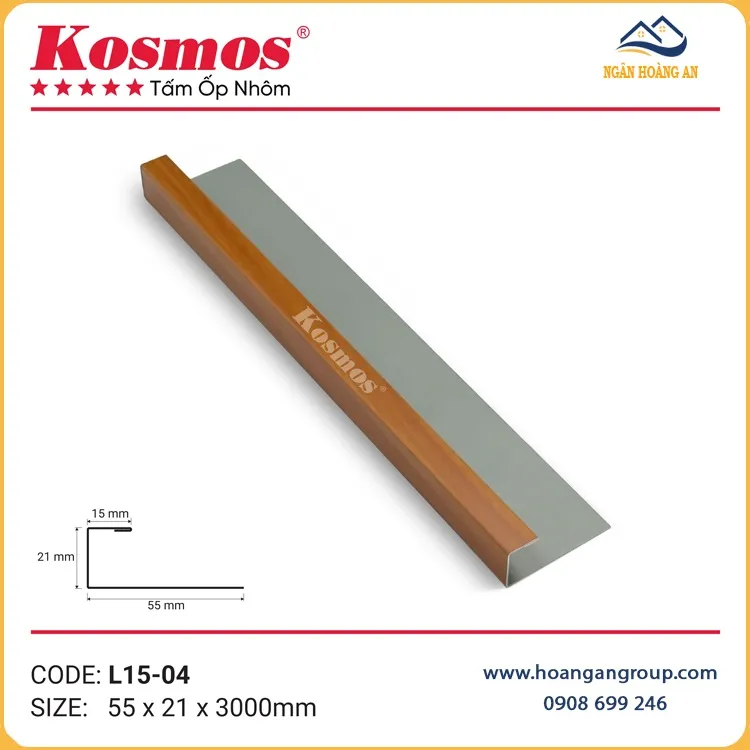 Nẹp Kết Thúc Trần Kosmos L15-04 Vân Gỗ Cam Cánh Gián