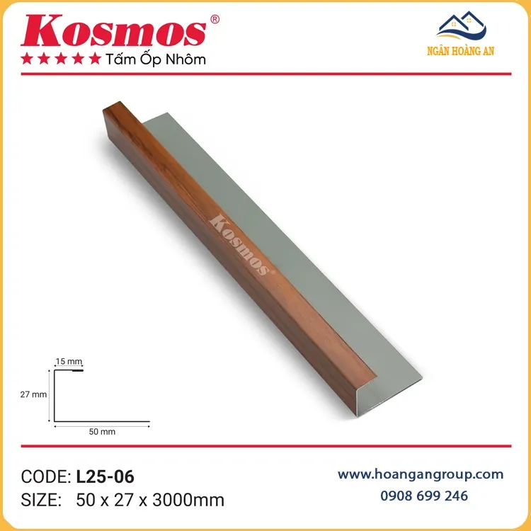 Nẹp Kết Thúc Trần Kosmos L25-06 Vân Gỗ Nâu Đỏ
