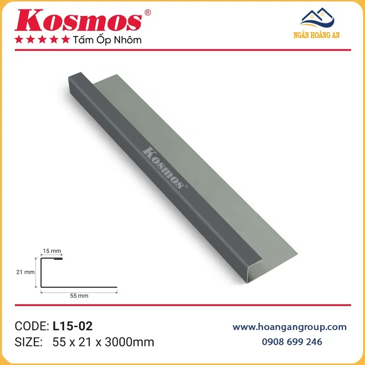 Nẹp Kết Thúc Trần Nhôm Kosmos L15-02 Màu Xám