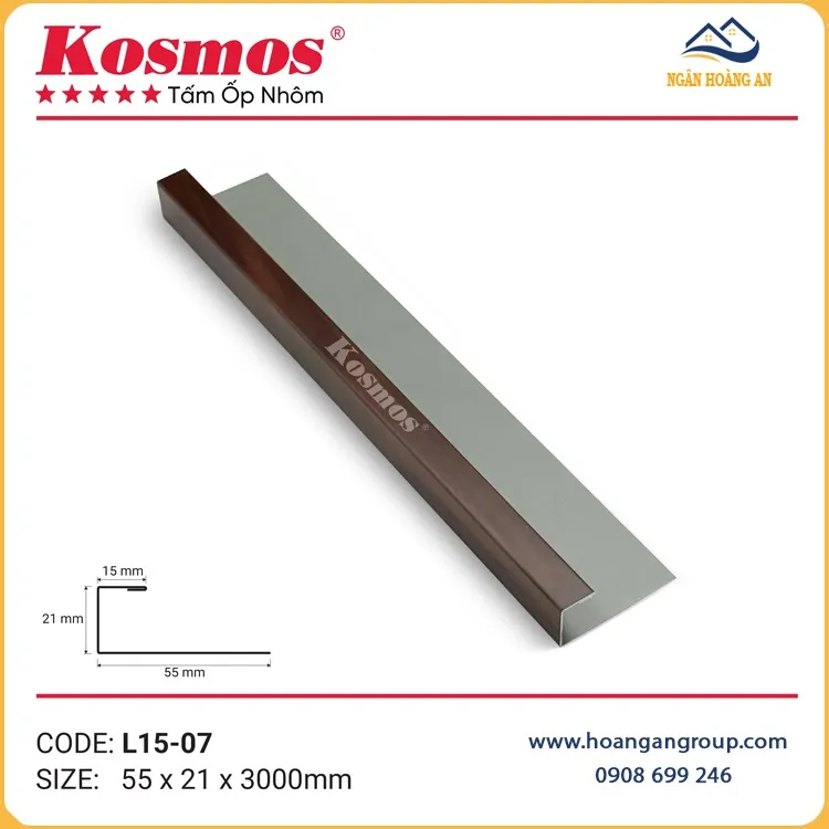 Nẹp Kết Thúc Trần Nhôm Kosmos L15-07 Vân Gỗ Nâu Walnut