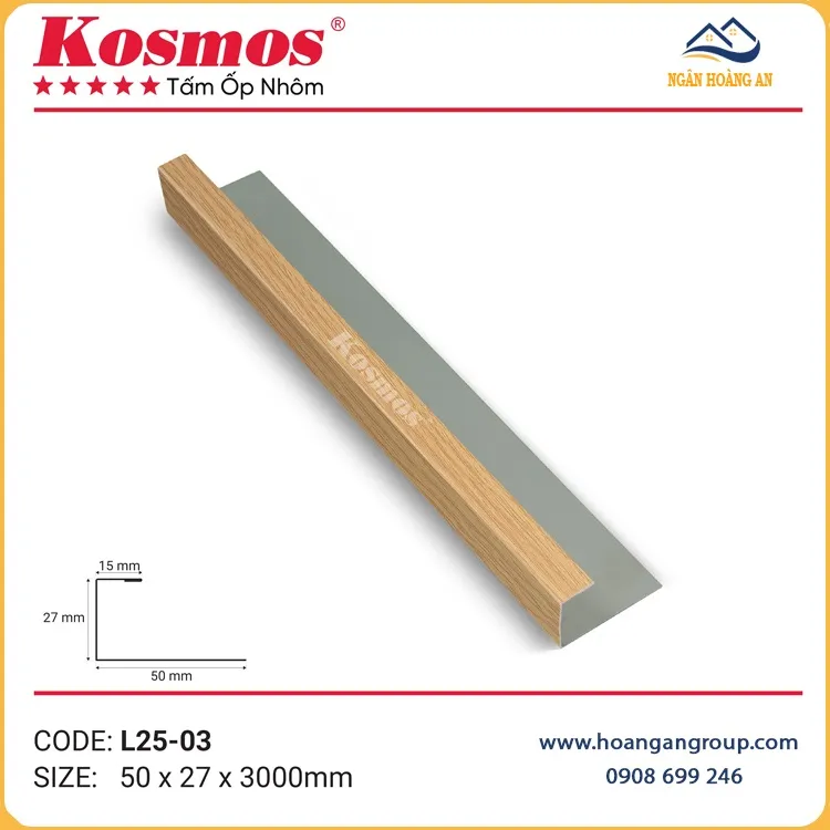 Nẹp Kết Thúc Trần Nhôm Kosmos L25-03 Vân Gỗ Vàng Sồi