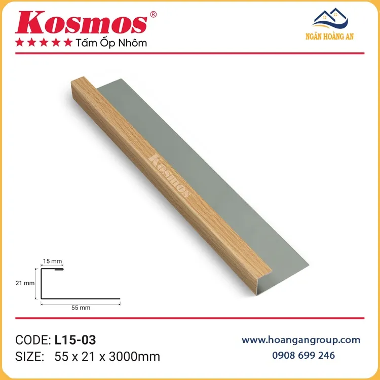 Nẹp L Kết Thúc Nhôm Kosmos L15-03 Vân Gỗ Vàng Sồi