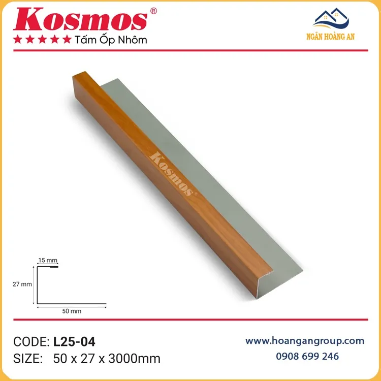 Nẹp L Kết Thúc Nhôm Kosmos L25-04 Vân Gỗ Cam Cánh Gián
