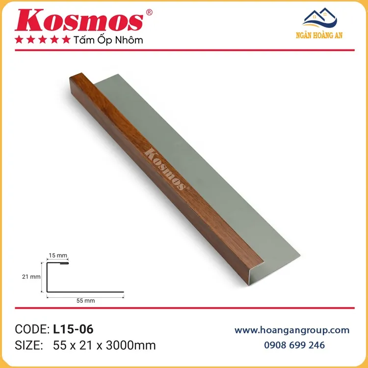Nẹp L Nhôm Kết Thúc Kosmos L15-06 Vân Gỗ Nâu Đỏ