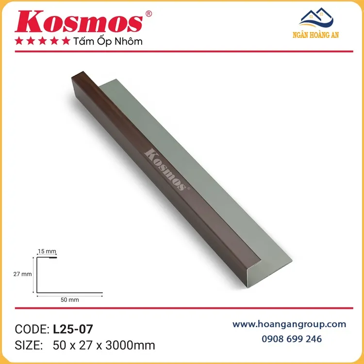 Nẹp L Nhôm Kết Thúc Kosmos L25-07 Vân Gỗ Nâu Walnut
