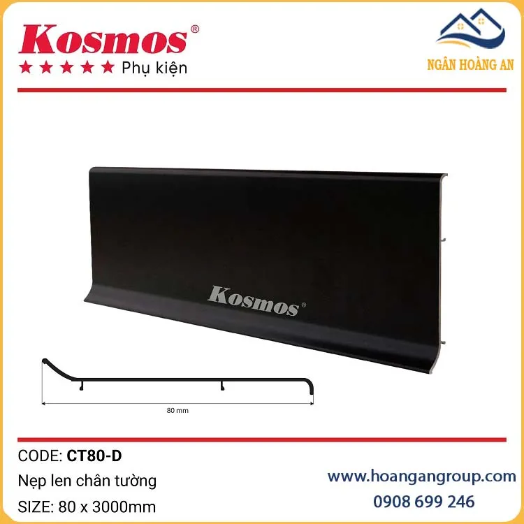 Nẹp Len Chân Tường Nhôm Kosmos 80mm CT80-D Đen